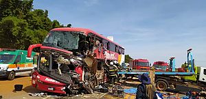 Acidente grave entre ônibus e carreta deixa 11 mortos na BR-163 em MT