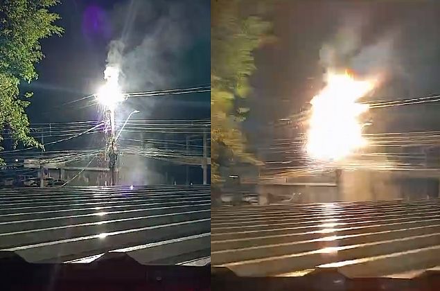 Vídeo: poste explode após pegar fogo e deixa moradores no escuro, na Santa Amélia