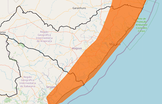 Alerta laranja é para cidades do Agreste e Leste de Alagoas