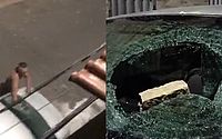 Vídeos: homem descontrolado quebra vidro de carro com paralelepípedo e foge em Cruz das Almas